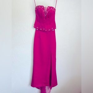 Barbiecore Vintage Cire by Landa fuchsia, two-piece prom/pageant dress.